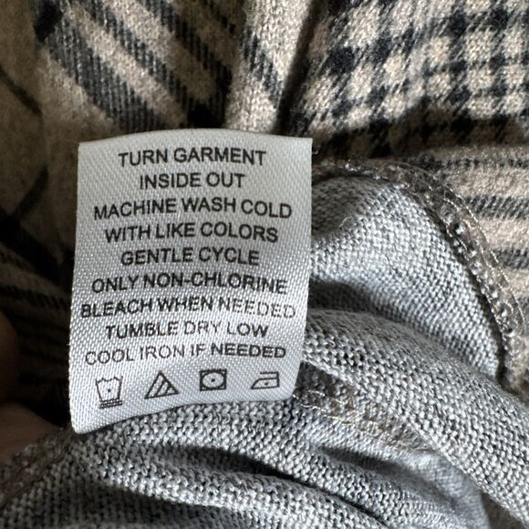 Adrienne Vittadini Tan Black Plaid Keyhole Buttons Blouse Top Size XL - Picture 7 of 8